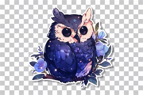 Purple Owl on Branch Art Sticker - Free Animals PNG Stickers