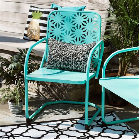 Retro Turquoise Metal Chair | Kirklands | Retro patio furniture, Metal outdoor furniture ...