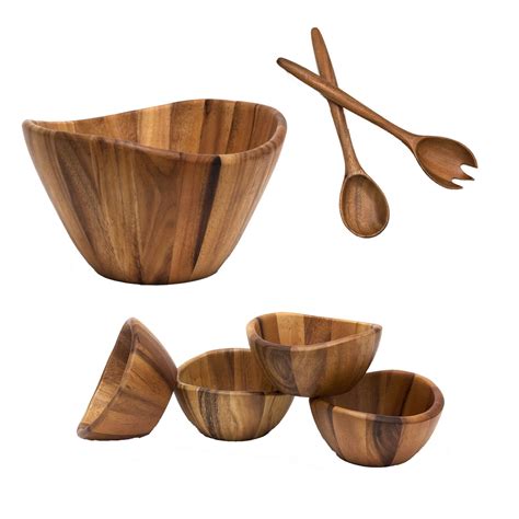 Lipper International Acacia Wooden Serving Bowl, Bowl Set, and Salad ...