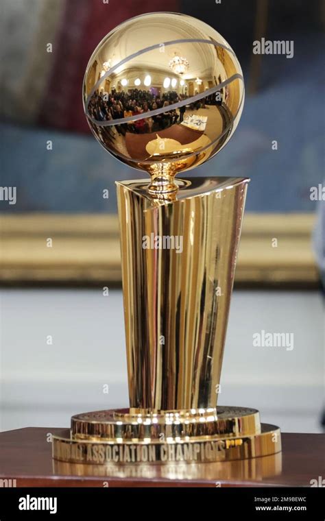 The NBA’s Larry O'Brien NBA Championship Trophy on display during an ...