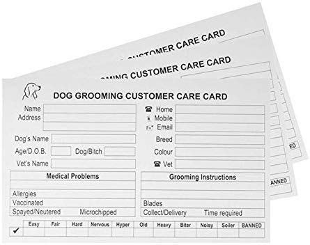 100 Dog Grooming Customer Record Cards | Dog grooming, Grooming, Card template