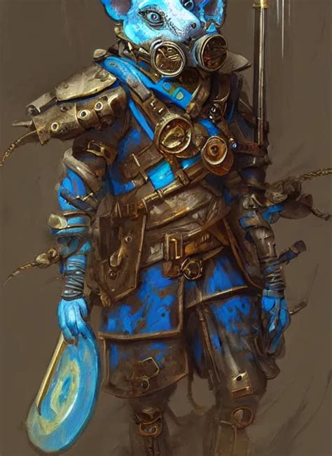 blue skinned d & d kobold artificer in steam punk | Stable Diffusion