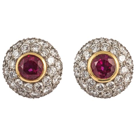 Tiffany and Co. Ruby Diamond Gold Cluster Earrings For Sale at 1stDibs ...