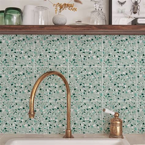 FUNLIFE Sage Green Terrazzo Backsplash Tile Decals Peel and - Etsy ...