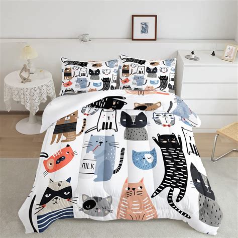 Amazon.com: CVHOUSE Cat Bedding,Cartoon Cat Comforter Twin,Animals ...