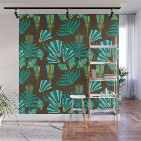 Art Deco blue and green pattern Wall Mural by Pepe Watercolour | Society6