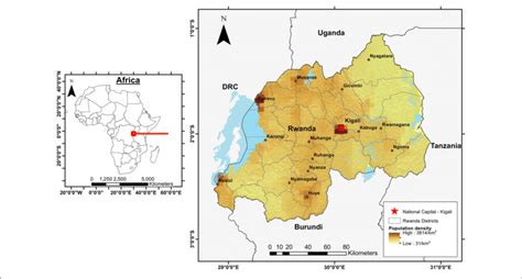 | Map of Rwanda. Rwandan districts and population density included for... | Download Scientific ...