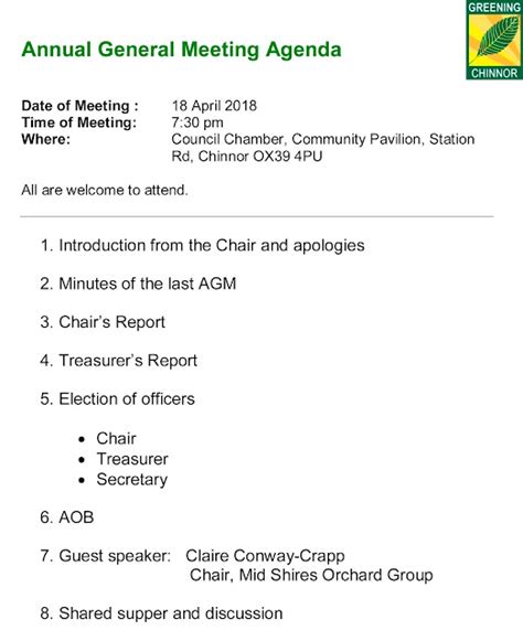 Greening Chinnor: Annual General Meeting Agenda