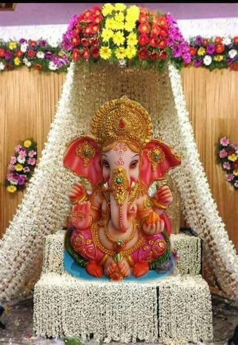 Sri Ganesha with Flowers decorations..... | Ganesh chaturthi decoration, Ganapati decoration ...