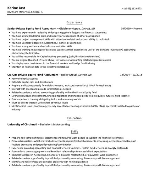 Private Equity Fund Accountant Resume Samples | Velvet Jobs