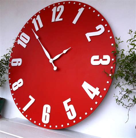 red wall clock, oversized wall clock, living room decor, large wall ...