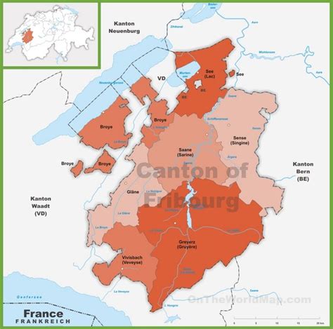 Canton of Fribourg district map | Map, Fribourg, Canton of bern