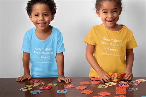 T-Shirt Mockup of Two Siblings Playing Memory - Free Mockup