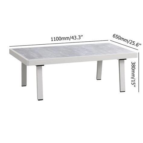 43.3" Outdoor Coffee Table Printing Glass Tabletop in White | Homary UK