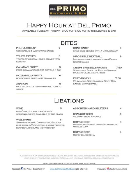 Menu & Specials - Del Primo