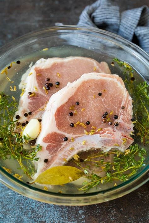 This pork chop brine is a blend of salt, sugar, herbs and spices that ...