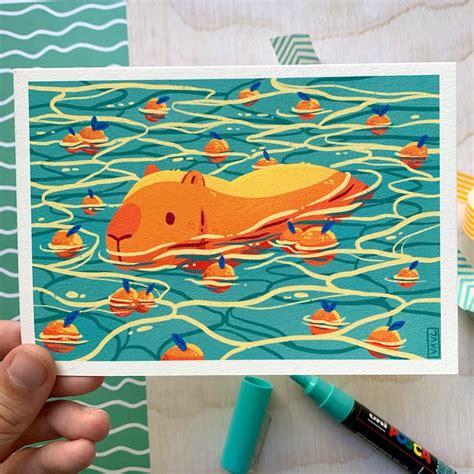 Swimming Capybara Print - Etsy | Art du marqueur, Art mini toile, Art ...