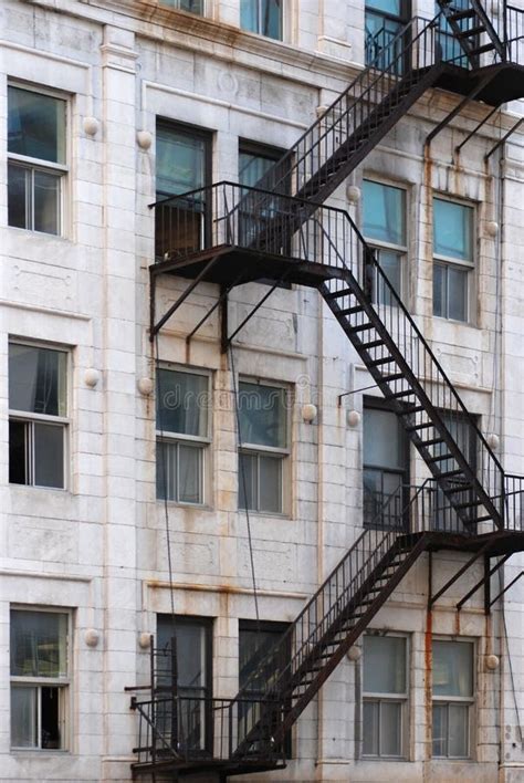 Black Outdoor Emergency Stairs for an Old City Building Stock Photo - Image of historic, metal ...