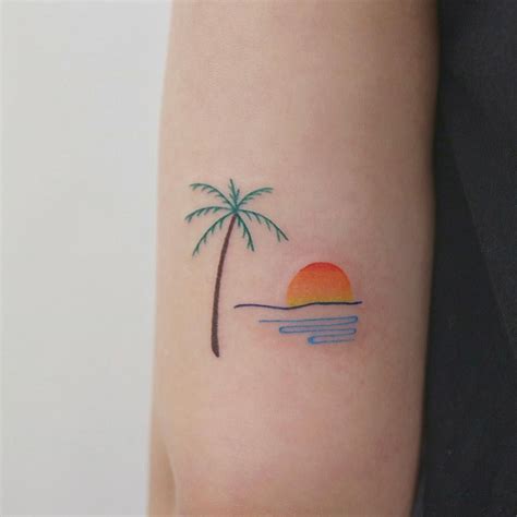 Beach scene tattoo - small tattoo - palm tree sunset ocean tattoo # ...