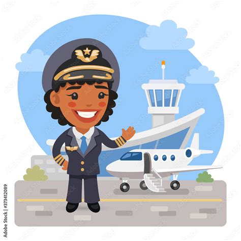 Cartoon Woman Airplane Pilot Stock Vector | Adobe Stock