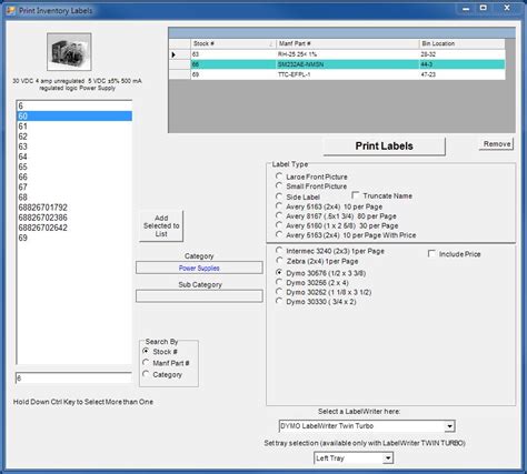 Print Inventory Barcode Labels