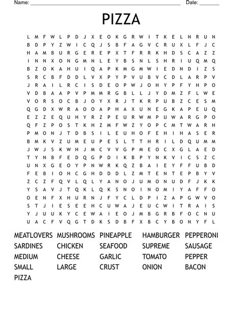 PIZZA Word Search - WordMint