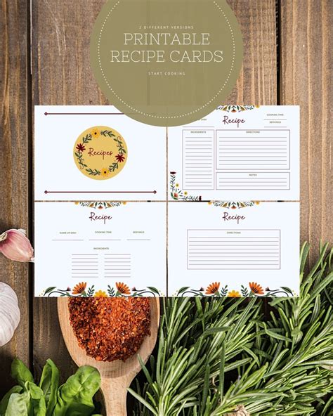 Floral Recipe Cards Recipe Templates Bridal Shower Recipe Cards Printable Recipe Cards - Etsy