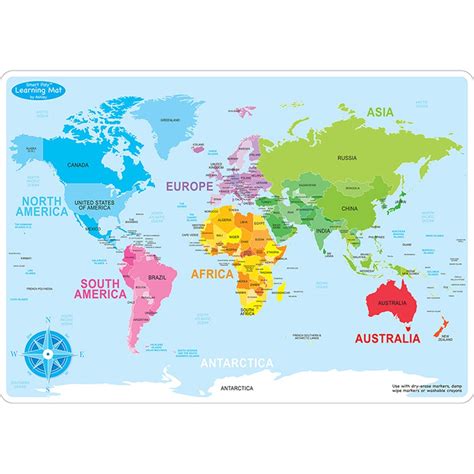 Smart Poly Learning Mats, 12" x 17", Double-Sided, World Basic Map, Pack of 10 - ASH95602 ...