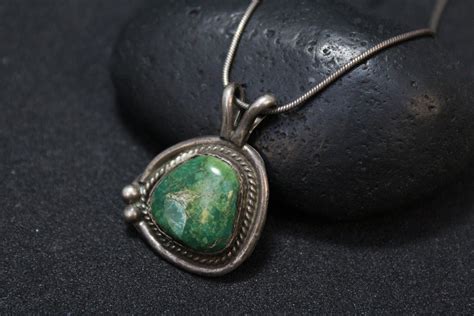 AS IS Sterling Silver Old Pawn Green Turquoise Necklace, Old Pawn Navajo Necklace, Green ...