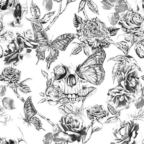 Graham & Brown Skull Roses Black Nonwoven Paper Paste the Wall Removable Wallpaper 104560 - The ...