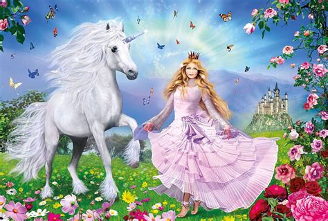 Princess and unicorn, girl, pink, unicorn, fantasy, dress, princess, HD wallpaper | Peakpx