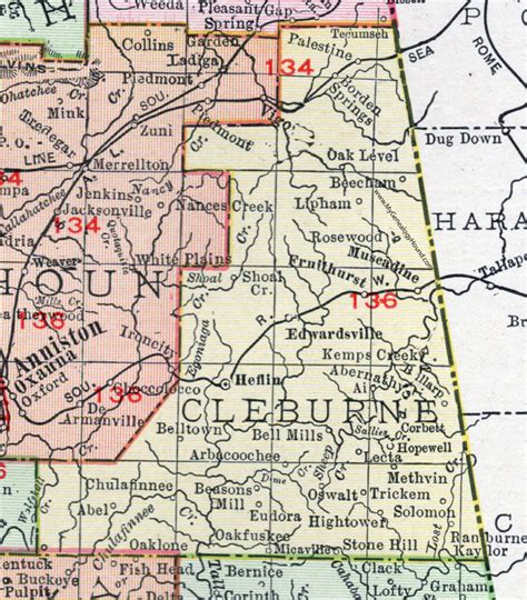 Cleburne County, Alabama, Map, 1911, Heflin, Edwardsville, Fruithurst