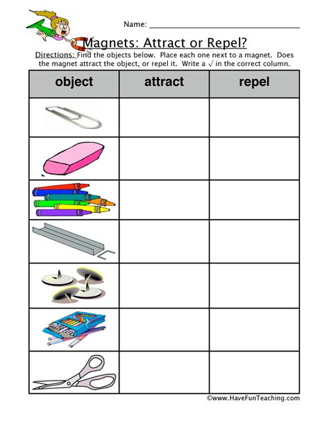 Classroom Objects Magnet Attraction Worksheet - Have Fun Teaching