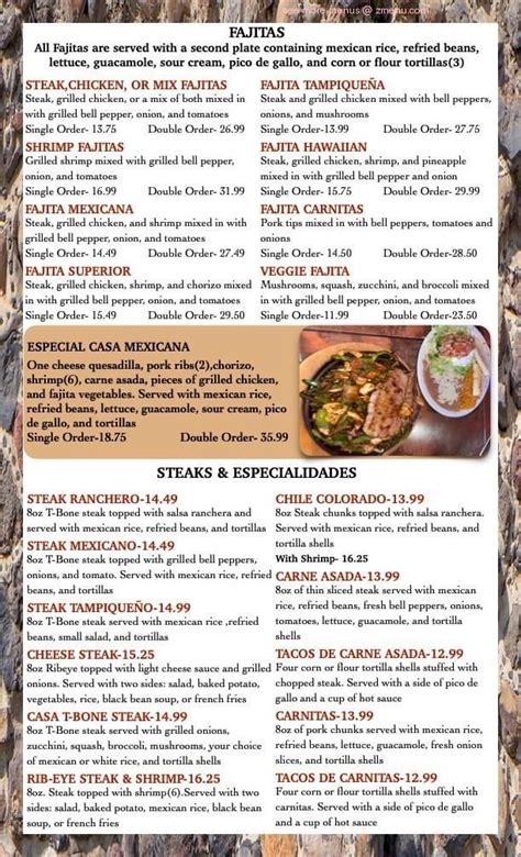 Menu at Casa Mexicana Restaurant, Muscle Shoals