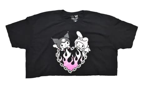 MY MELODY & Kuromi Juniors Flame Heart Girls Crop T-Shirt New 2XL $9.99 - PicClick