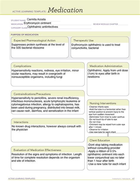 Erythromycin Ophthalmic Ointment Medication Template