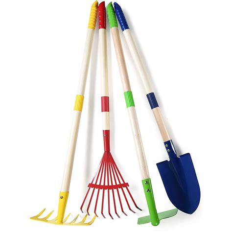 Play22USA Kids Garden Tool Set Toy 4-Piece - Shovel, Rake, Hoe, Leaf Rake, Wooden Gardening ...