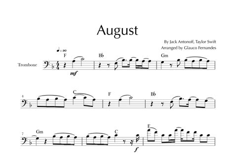 August Sheet Music | Taylor Swift | Trombone and Piano