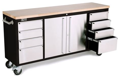 Trinity 72" Black Rolling Workbench With Stainless Steel Face - Contemporary - Garage And Tool ...