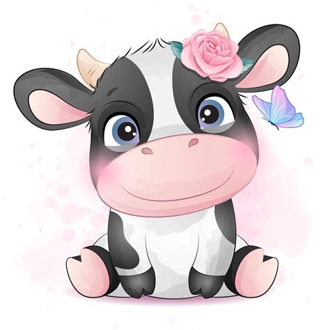 Cute little cow with watercolor illustration 2063935 Vector Art at Vecteezy