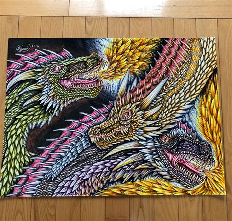 Game of thrones drawing of the three dragons done with markers. This ...