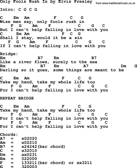 Only Fools Rush In, by Elvis Presley - lyrics and chords