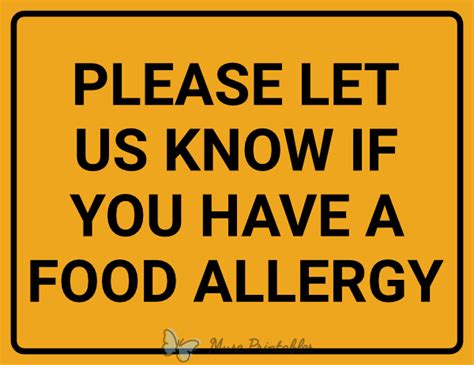 Printable Please Let Us Know If You Have a Food Allergy Sign