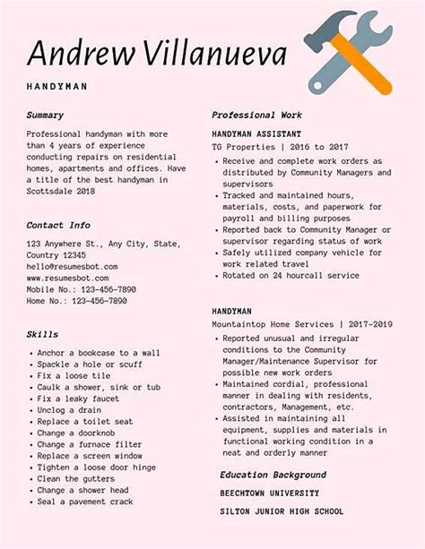 Handyman Resume Samples & Templates [PDF+DOC] 2024 | RB