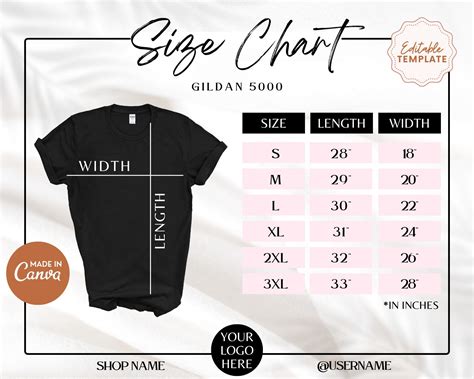 Editable Gildan 5000 Size Chart, T Shirt Size Chart, Women Size Chart, Gildan Size Chart, Gildan ...