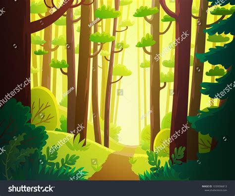 Cartoon Illustration Background Sunny Green Forest Stock Vector ...