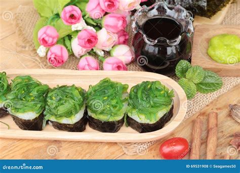 Sushi Roll and Seaweed Salad is Delicious. Stock Photo - Image of lunch, rice: 69531908