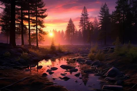 Premium AI Image | Beautiful sunset scenery forest