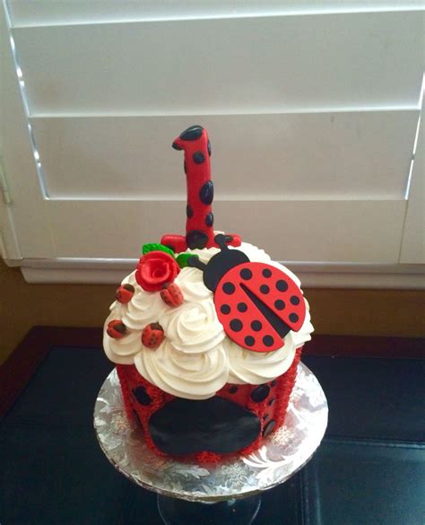 Ladybug themed Happy Birthday Smash Cake | Ladybug 1st birthdays, Lady bug birthday cake ...