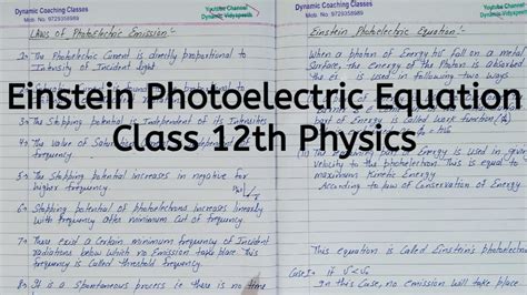 Einstein Photoelectric Equation, Chapter 11, Dual Nature of Radiation and Matter, Class 12 ...